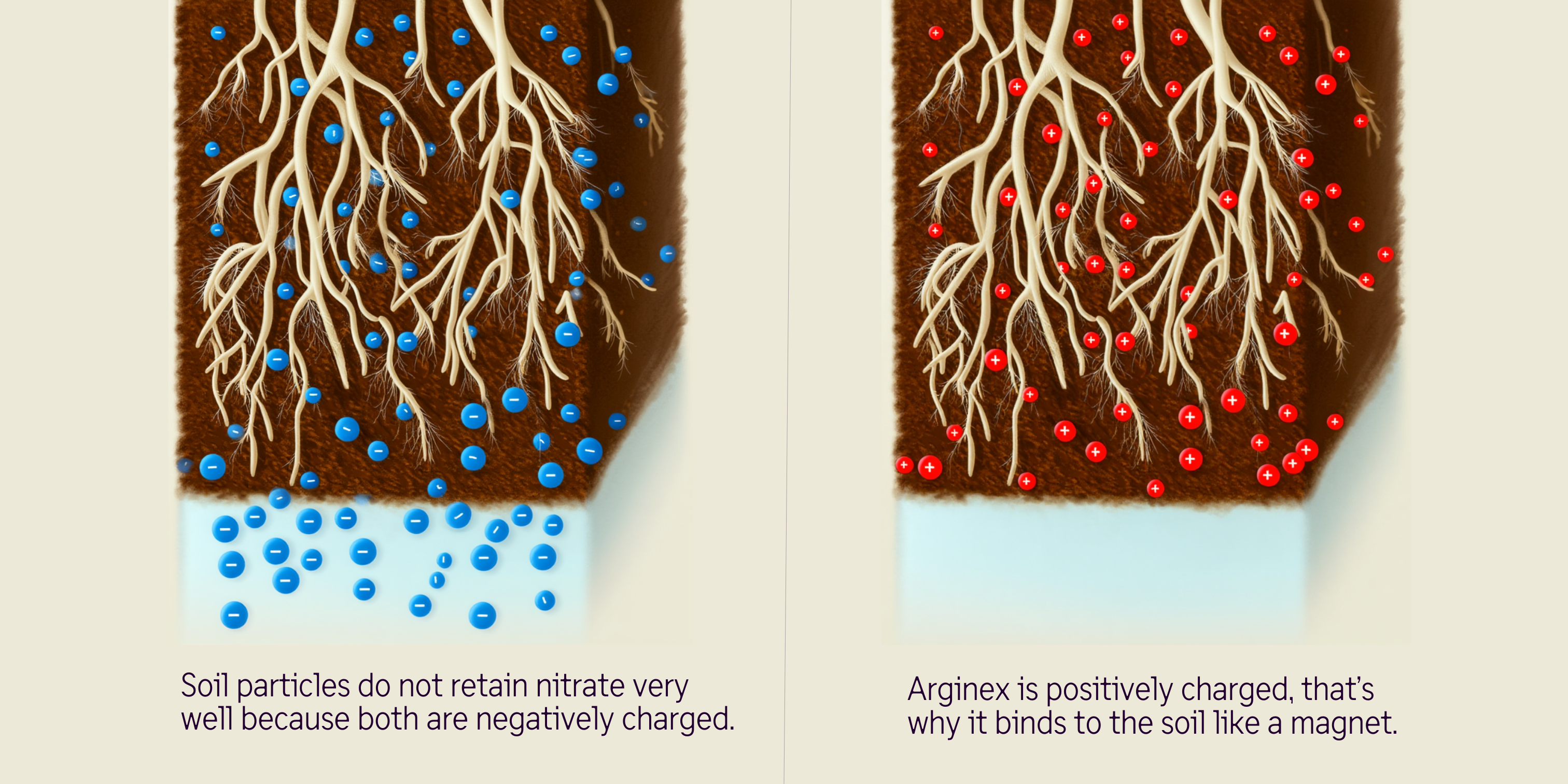 negatively charged nitrate vs positively charged arginex